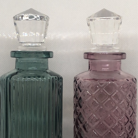 Seafoam Blue Green & Purple Lilac Glass Jars with Clear Crystal Tops NWT 6.5” - Picture 2 of 8